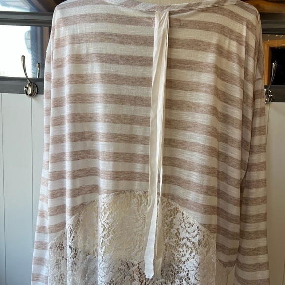 A’reve High-Low Boho Womens Striped Tunic & Lace Top, Size Medium - Picture 6 of 12